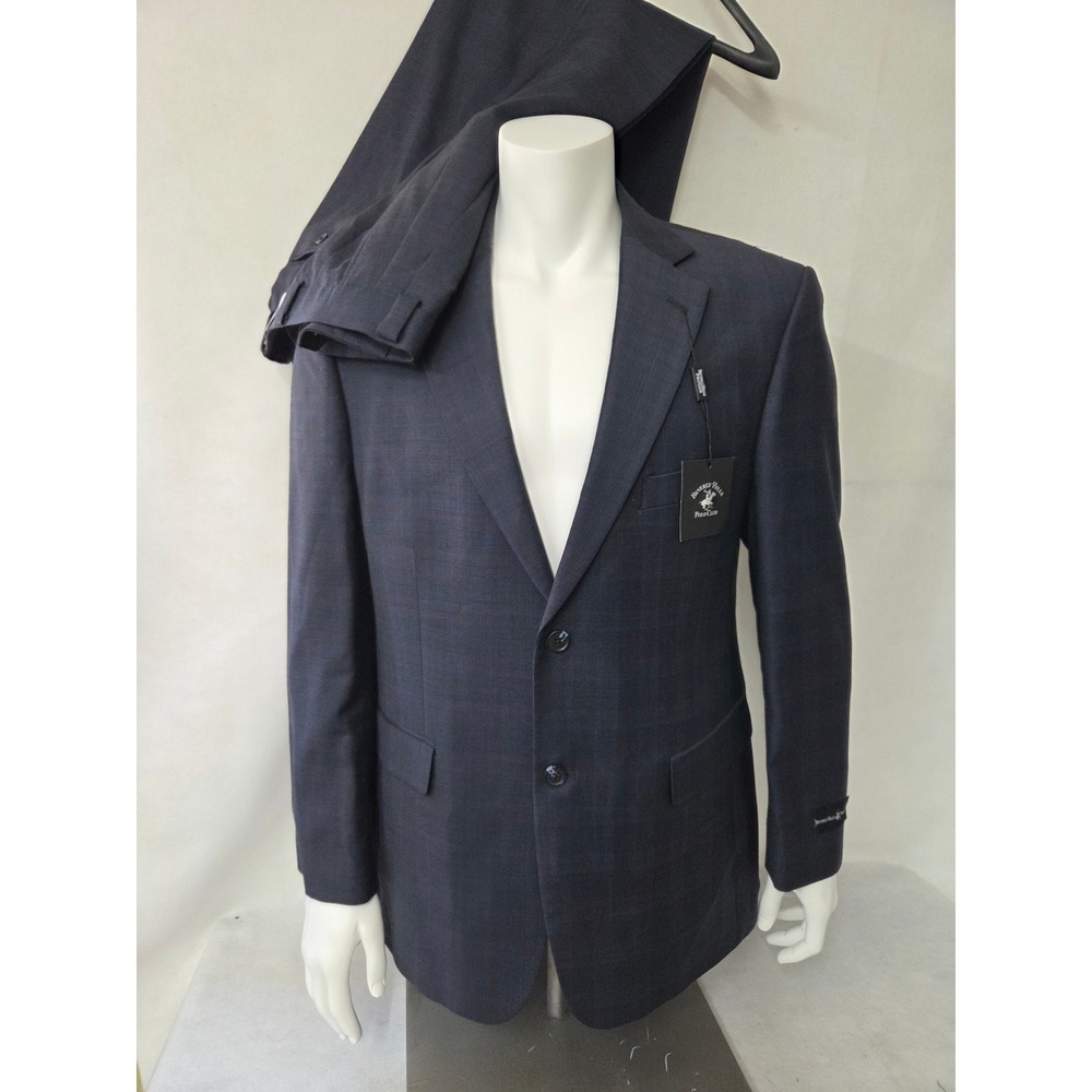 Beverly Hills Polo Club Mens 40R 34W Navy Glen Plaid 100% Wool 2 Piece Suit NWT